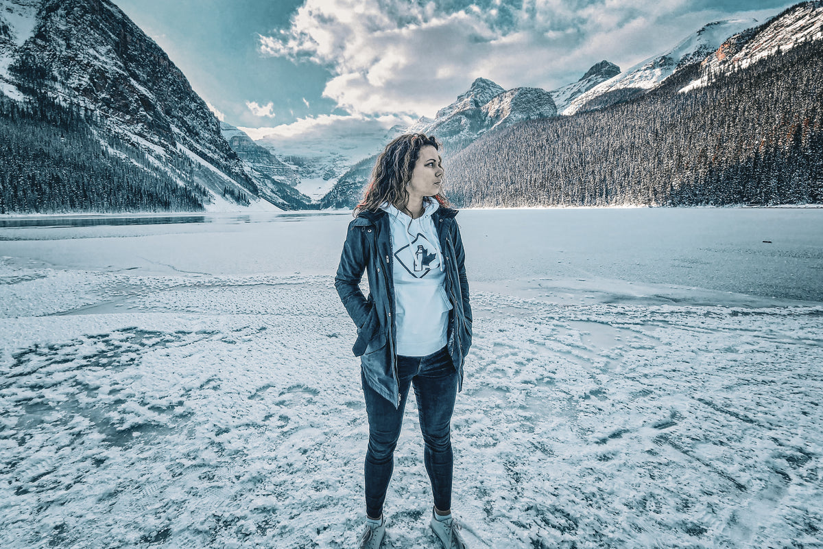 Milkyway apparel at lake louise alberta in the winter